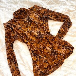 Long Sleeve Mesh Autumn Floral Top